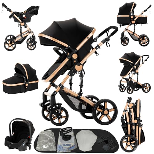 Prokoke Passeggino Trio, Passeggino 3 in 1 con Design Pieghevole in Un Clic, Trio Passeggini Neonati con Due Modi...