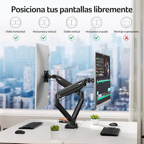Miniatura 5 de acer Soporte Monitor Doble para Pantallas de 17-32 Pulgadas, Brazo Monitor Ergonómico con Resorte de Gas, Soporta de 2-9 kg, con Gestión de Cables, Inclinable, Giratorio, Compatible con VESA 75/100 mm