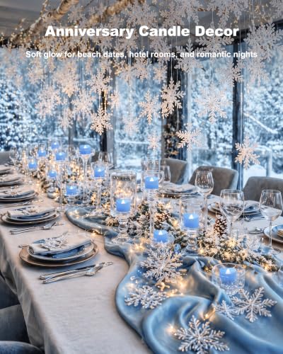 Image of Homemory 24-Pack Light Blue Remote LED Battery Tea Light Candles, 400+ Hrs | 2 /4 /6 /8H Timer Flameless Flickering Tealight Votives for Baby Showers, Gender Reveals, Winter Wonderland and Beach Weddings