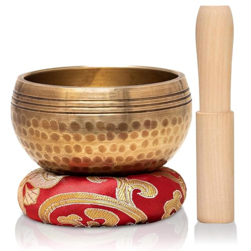 Tibetan Singing Bowl Set - Easy To Play for Beginners - Authentic Handcrafted Mindfulness Meditation Holistic Sound 7 Chakra Healing Gift (9.5cm)
