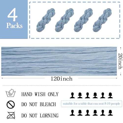Acsuit ZQ09 4 Pack Dusty Blue Cheesecloth Table Runner 20 X 120 Inch Gauze Table Runners 10 Ft Long,Semi Sheer Boho Cheese Cloth Fabric Table Runner Bulk For Wedding,Party,Baby Shower,Bridal Shower Decoration thumb #1