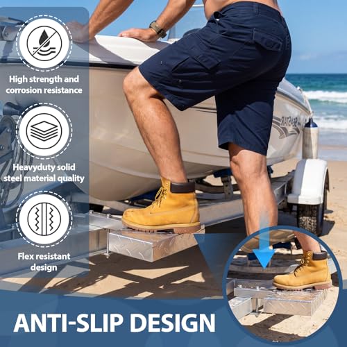 Image of 6 inch x 9 inch Boat Trailer Step with Nonslip Surface Galvanized Steel Heavy Duty Boat Trailer Steps for The Tongue Fits for 4 inch x 3 inch Frame