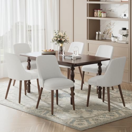 Image of MALOL Upholstered Dining Chairs Set of 6 with High-Back, Light Grey | Dining Room Chair with Wood Legs, Padded Kitchen Chairs for Dining Room /Restaurant /Cafe