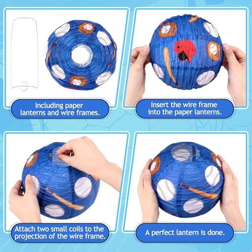 Image of VIHOSE 12 Pieces Baseball Paper Lanterns Sports Party Decorations Baseball Hanging Lanterns Round Paper Lamp for Sport Themed Birthday Party Bar Softball Game