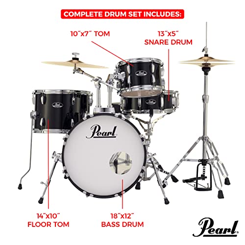 Image of Pearl Roadshow Drum Set 4-Piece Complete Kit with Cymbals and Stands Pure White (RS584C /C33)