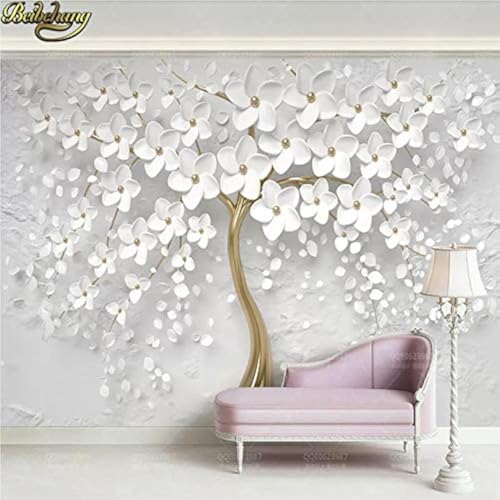 Image of Avikalp Exclusive AWZ0336 3D White Bloom Flower Tree Nature Background HD 3D Wallpaper(152cm x 121cm)