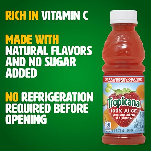 Image of Tropicana 100% Orange Strawberry Juice,�Single Serve, 10 Fl Oz Bottles (Pack of 24) - Real Fruit Juice, Vitamin C, B & E Rich, No Added Sugars, No Artificial Flavors