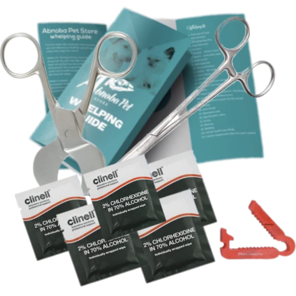 Abnoba Mini Basic Alpha Dog Puppy Whelping Kit Cord Scissors Clamp Wipes, Pet Birthing Supplies