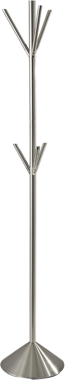 Satin Steel Contemporary 68" Coat Rack with Six Pegs