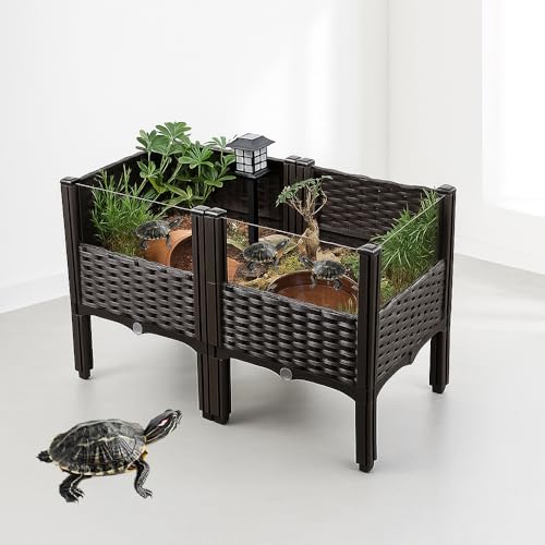 Elevated Turtle Habitat Box Black Woven Design 2-Tier Elevated Combination with The Option to Increase The Number of Combinations Turtle Habitat Breeding Box