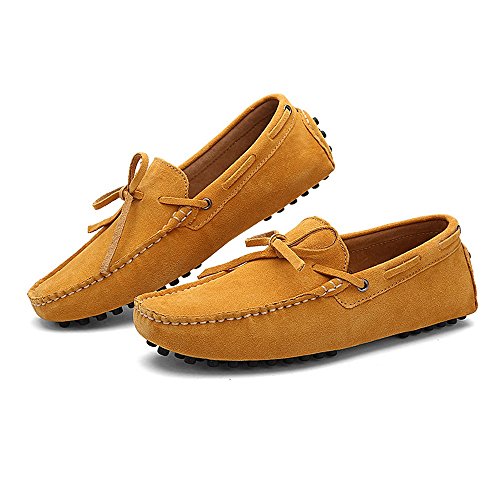 Men's Driving Penny Loafers Genuine Leather Boat Moccasins Rubber Studs Sole(Brown,10 M US)2