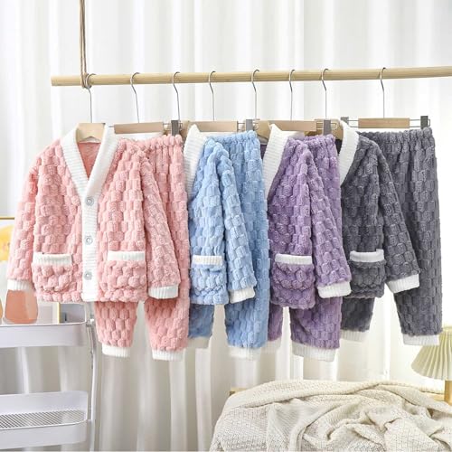 Toddler Girl 2 Piece Wool Leisure Wear Winter Lattice Warm Cardigan Tops Trousers Kids Windbreakers For3