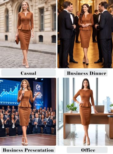 Image of VFSHOW Womens Work Business Office Front Zipper Peplum Church Sheath Dress