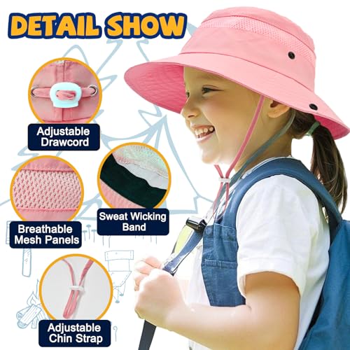 Image of Outdoor Kids Sun Hat for Boys Girls Wide Brim Mesh Bucket Hat UPF 50+ Sun Protection Breathable Summer Fishing Safari Hat