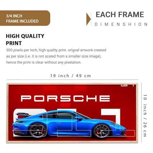 Image of kotart Big Porsche Car Framed Posters Gift Items for Boys Room Wall Decoration Bedroom Living Room Office Studio Decor | Car Poster Frame for Wall Decor Set Of 1 Size (10 x 19 inch)