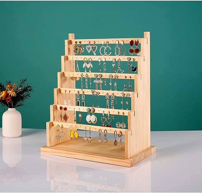 Image of 6 Step Earring Stand Wooden Jewelry Display Stand