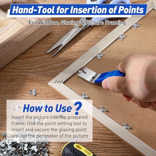 Image of Feekoon Glazier Point Driver, Glazier Setting Tool with 100 Push Points, Glazing Push Point Driver Tool for Framing Glass Picture Cross Stitch (Blue,1 Pack)