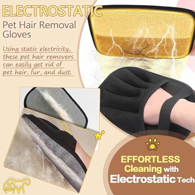 Pet Hair Removal Glove, Electrostatic Five-Finger Design, Reusable Fur Remover for Cats, Dogs, Couch, Carpet, Car Seat (1PCS)-nVBT8Ryg