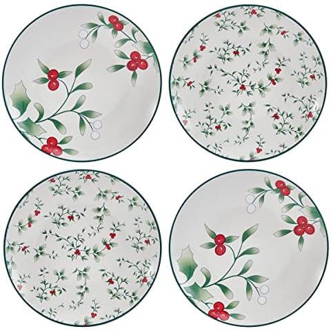 Pfaltzgraff Winterberry Holiday Set of 4 Assorted Appetizer Plates, 6 Inch, Multicolored Cover