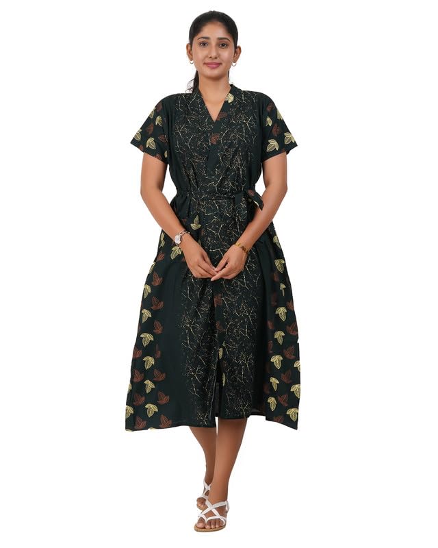 Image of MENMAII Cotton Feeding Robe for Women | Soft Breathable Maternity & Nursing Wear | Front Open Easy Feeding Access | Comfortable Nightwear for New Moms|Calf Length [Size: L,XL,XXL,3XL /FS]