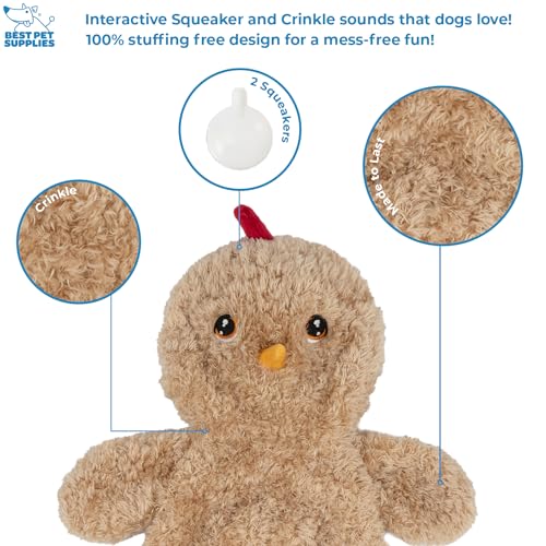 Image of Best Pet Supplies Interactive Squeaky Dog Chew Toy, Ideal Dog Toys for Chewers, Small, Medium & Large Dogs, and Fetch Lovers - Crinkle Chicken (Khaki), Large