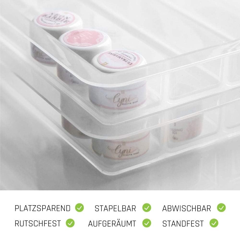 Lyninails - Caja organizadora (3 unidades, apilable para diseño de uñas, gel de color, gel de gel, arte de uñas, en plástico transparente), color transparente