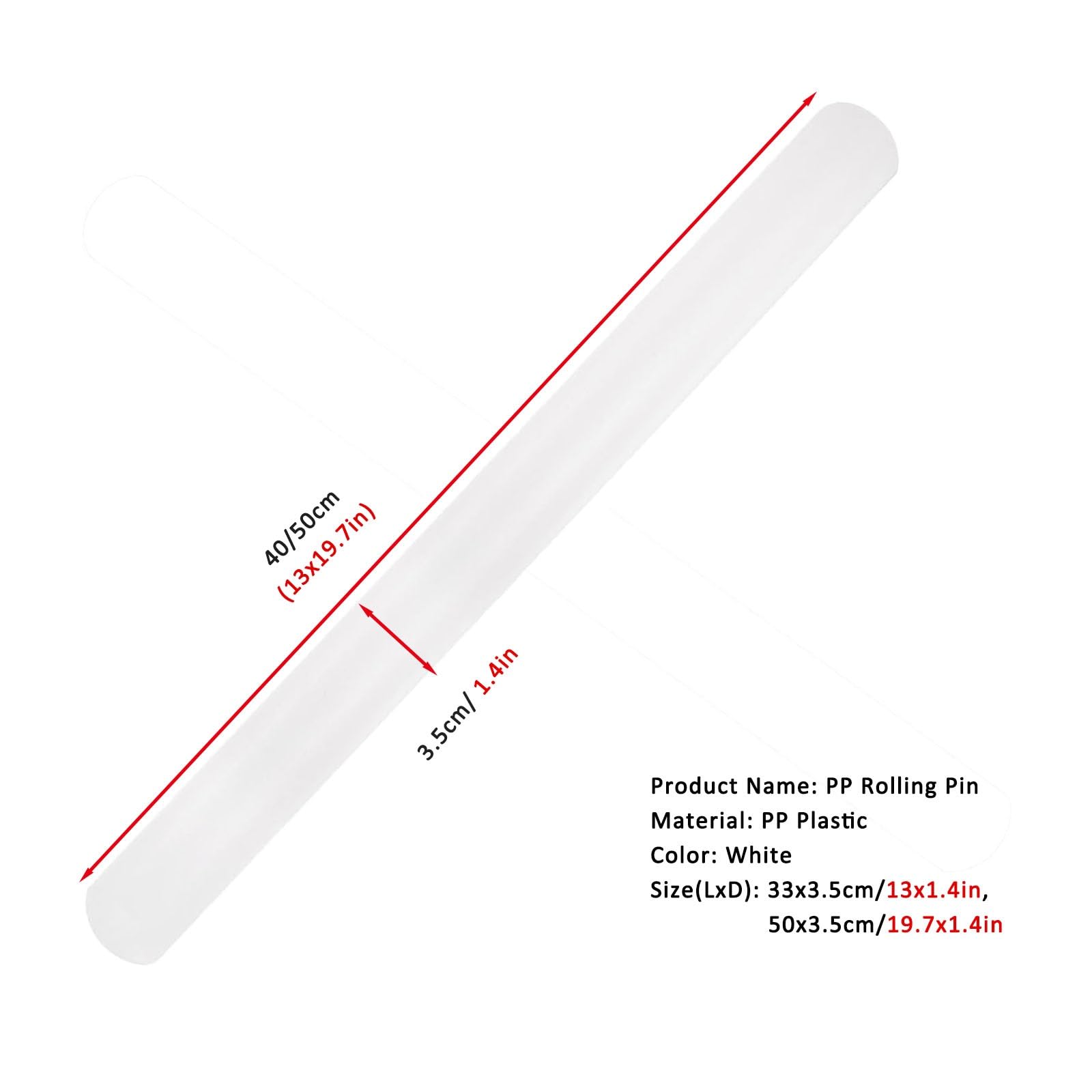 Rodillo de amasar cocina Rodillos De Plástico Para Amasar, Rodillo De Amasar 33 50 Cm De Longitud, Diámetro 3.5 Cm Premium Rodillos Para Galletas Tartas Fideos Pastelería Tortilla(LxD 50x3.5cm/19.7x1.
