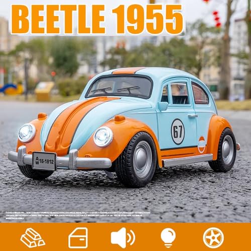 Image of DEUSON ECOM 1:18 Beetle Toy Car Vintage Car Die Cast Metal Model Cars with Light Sound Pullback Openable Door Cars Toy