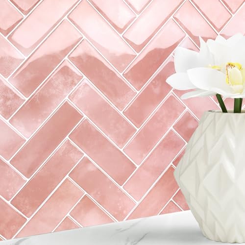 Livelynine 16pcs Pink Peel and Stick Backsplash for Bathroom Wall