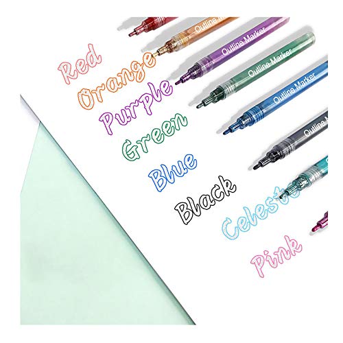 Marker Pen for Highlight, Outline Metallic Markers, Double Line Outline Pens, 12 Colors Makers Pens for Drawing, Glitter Paint Pens,Metallic Markers for Art, Drawing, Greeting Cards (8 colors/0.7mm)