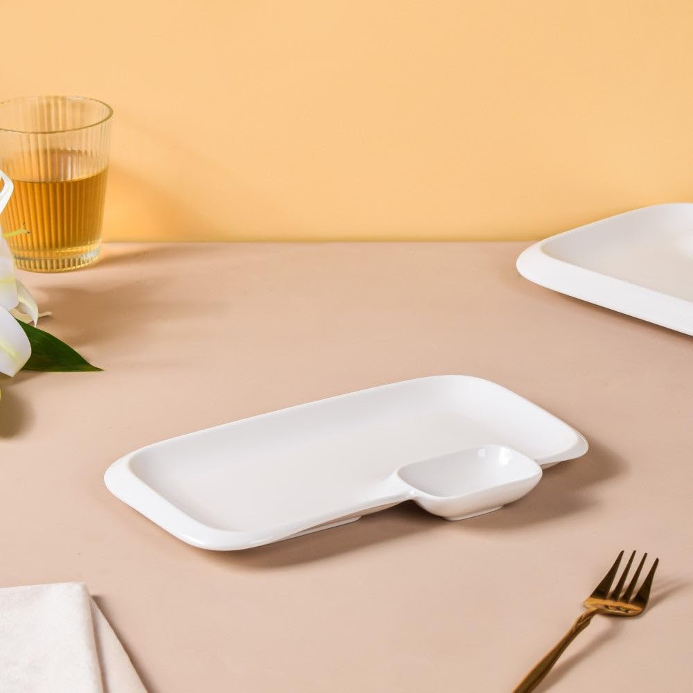 Avastro 12 Inch Rectangle Ceramic Portion Control Diet Plate Divided Dessert Snack Serving Dish Platter for Balanced Meal Food Separator Appetizer Tray Pack of 1 2