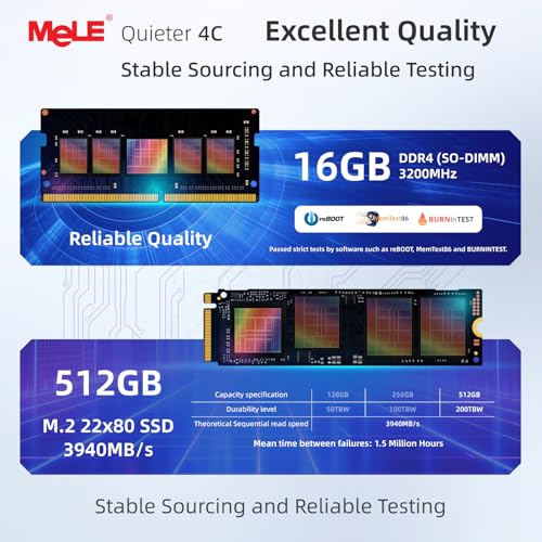 Image of MeLE Quieter4C N150 Fanless Mini PC with Win-11-Pro,16GB RAM DDR4 512GB SSD Micro Desktop Computer,Dual HDMI,Support 4K Triple Display USB3.2x3,USB-C,WiFi BT5.1,on Industrial Business Astrophotography