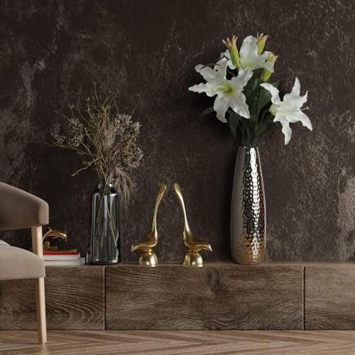 Image of Hosley 16.5 Inch High Hammered Nickel Plated Decorative Flower Vase /Metal Flower Vase for Home Decoration, Elegant Centerpiece for Floral Arrangements and Statement Home Decor Silver, Pack of 1