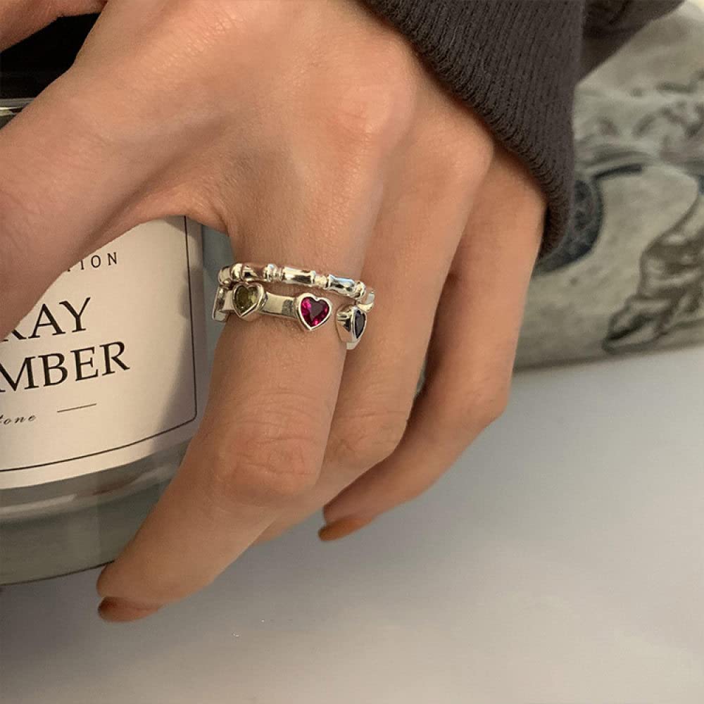 HGJH Anello in Argento 925 da Donna,Anello Regolabile per Le Donne Nodo di bambù 925 Incisione in Argento Sterling Impilato Anello Dito Indice Matrimonio Gioielli Eterni Regali per Ragazze Signore