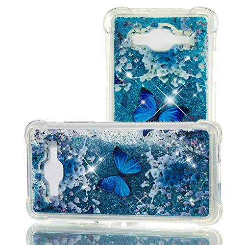MRSTERUS Case for Galaxy J2 Prime,Galaxy J2 Prime Glitter Case, Flowing Liquid Transparent Shockproof Cover,Quicksand Series TPU Case for Galaxy J2 Prime/Galaxy Grand Prime G530 Butterfly YBL