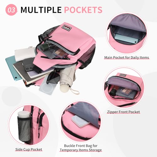 Image of Convertible Sling Bags for Women Men, Lightweight Crossbody Backpack Daypack Fit for 7.9 inch Tablet for Casual Travel Sport Hiking (Pink)