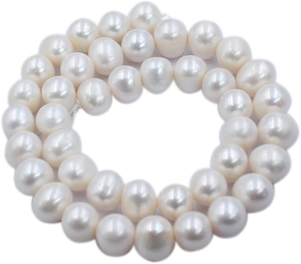 SR BGSJ Jewelry Making Craft Natural 10-11mm Egg Shape 3A White Freshwater Pearl Beads Gemstone Spacer Loose Beads Strand 15"