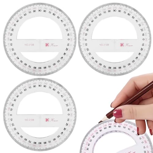 3 transportadores circulares de 360 grados, regla, herramientas de geometría matemática para la escuela, aula, oficina, dibujo, instrumentos de medición, transportador de círculo completo de plástico.