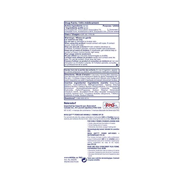 NIVEA Q10 Plus ANTI-WRINKLE with SPF 30 Day Care Cream 50 ml size (1.69 oz)