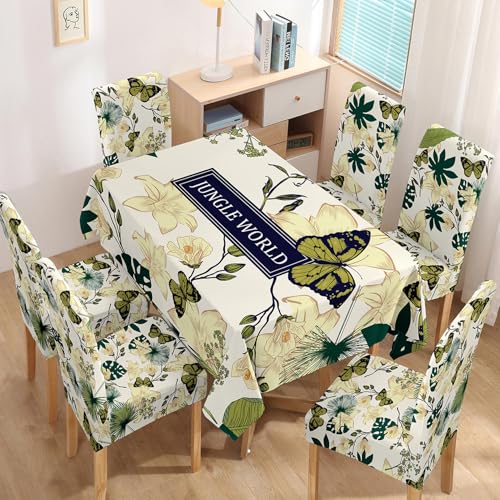 Image of Styleys Dining Table Cover 6 Seater Waterproof with Chair Covers | Table Cover Cloth | Dining Table Cover Clothe Combo - 1 Table Cover + 6 Chair Cover, Jungle World, XKFSZB-1