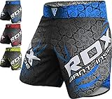 RDX MMA Stretch Shorts Clothing Training Cage Fighting Grappling Martial Arts UFC Muay Thai Kickboxing (Blue-, X-Large)