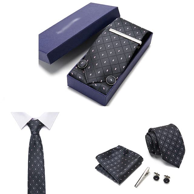 Set de corbata, pañuelo y gemelos para hombre con caja de regalo miniatura 3