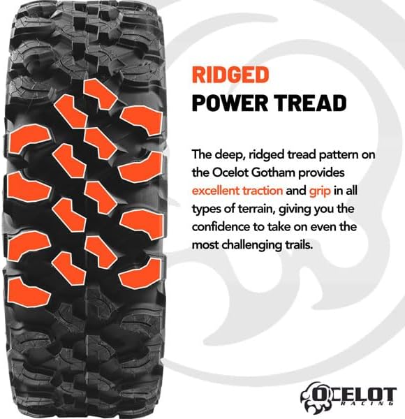 Ocelot Gotham 30x10x14 UTV Tires, 8 Ply Quad or Side By Side ATV Tire, Ridged Power Treads, Plow Through Mud and Sand, Ride Over Hard Surfaces - 30" UTV Tires