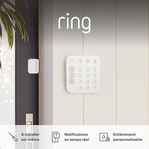 Ring Alarm Kit 5 pièces (2e génération) par Amazon | Alarme de maison sans fil connectée, Système de sécurité avec surveillance assistée en option | Sans engagement à long terme, Fonctionne avec Alexa