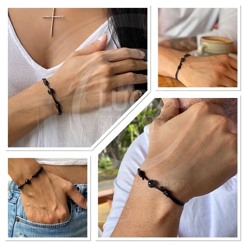 Luck Strings Gemstone Bead Wax Cord Bracelet for Men Women Unisex - Lapis Lazuli Carnelian Tigers Eye Black Tourmaline Rose Quartz Clear Quartz Amethyst Aventurine Beaded Bracelets (Tourmaline)4