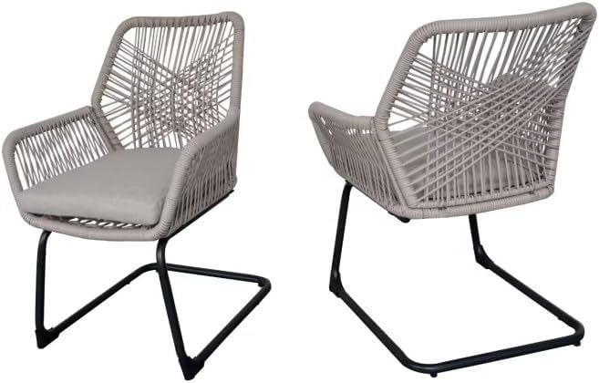 Ight Grey PE Rattan Outdoor Armchair with Spring Support, Set of 2 – All-Weather Patio Furniture with Cushion for Balcony, Garden, and Backyard