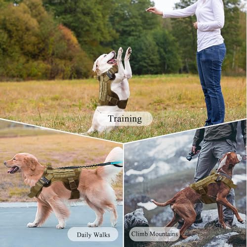 Janety Taktisches Hundegeschirr für große und mittlere Hunde, Anti Zug Hundeweste mit verstellbaren Trägern Metallschnallen, robust und atmungsaktiv, für Training und Outdoor Aktivitäten, Khaki M