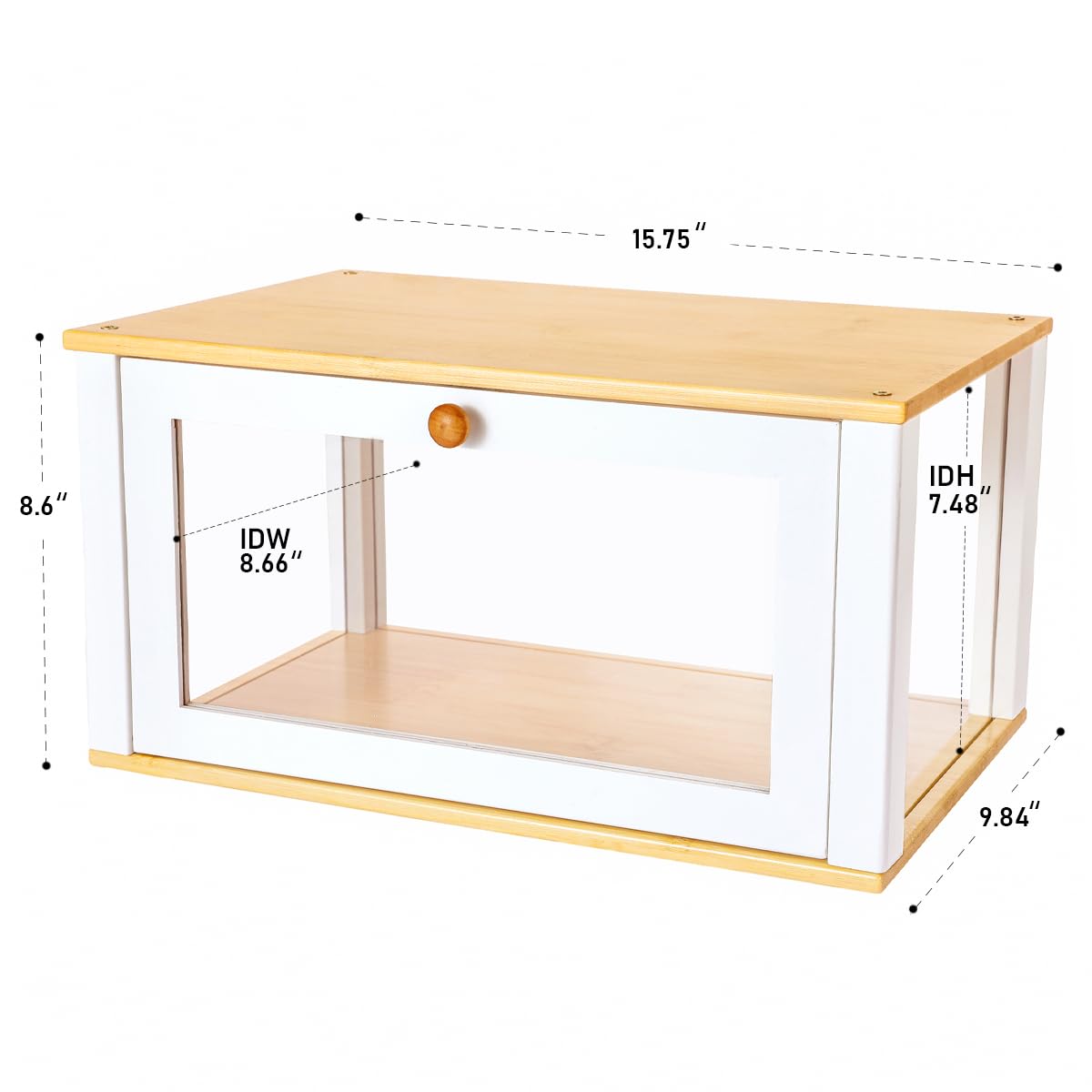 ETMI Panera de vidrio para encimera de cocina, caja de pan blanca transparente, vitrina de pastelería, estilo clásico