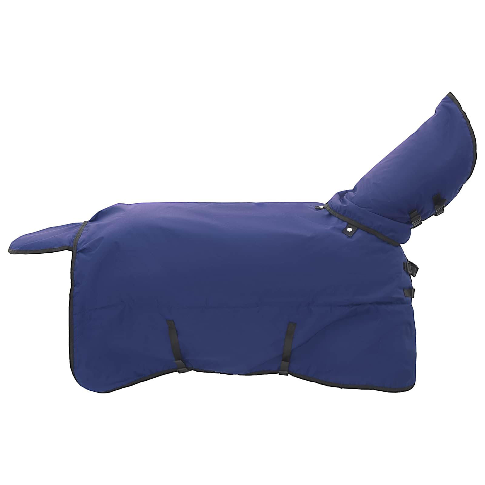 Manta para caballo, 95 cm, poliéster, transpirable, ligera, para entrenamiento, establo y transporte, con cubierta para el cuello, color azul marino