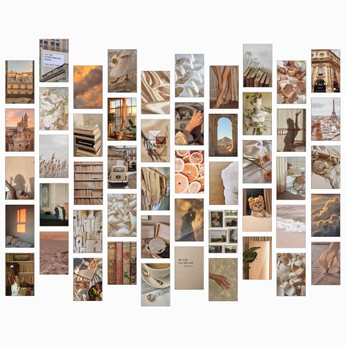 Image of Paper9store Pack of 50 Aesthetic Wall Collage Kit - 4?6 Inches Self Adhesive Wall Posters for Bedroom, Living Room, Office A6 Size (Boho netural)